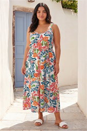 Curve Print Plait Belt Strappy Midi Dress