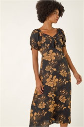 Floral Print Ruched Midi Dress