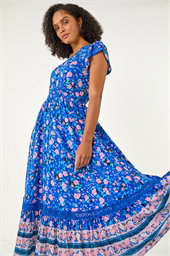 Floral Border Print Midi Dress