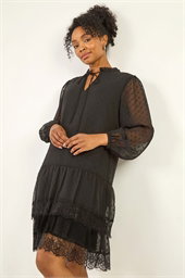 Petite Frill Tie Front Lace Dress