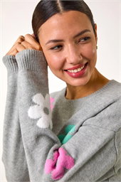 Floral Print Jacquard Knit Jumper