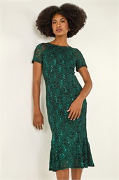 Metallic Lace Sequin Midi Dress