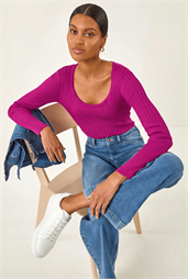 Scoop Neck Ribbed Knit Jumper