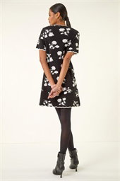 Floral Print Scallop Knitted Dress