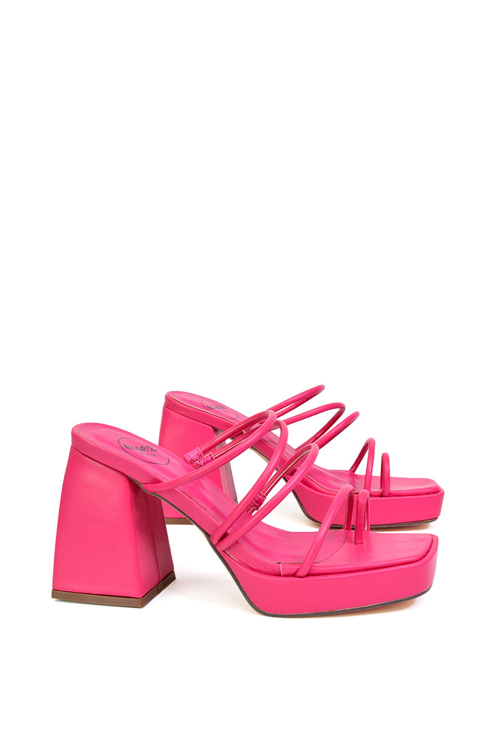 Fuchsia XY LONDON Fuchsia 'Colt' Strappy Square Toe High Block Heel Platform Mule Sandals, Image 2 of 5