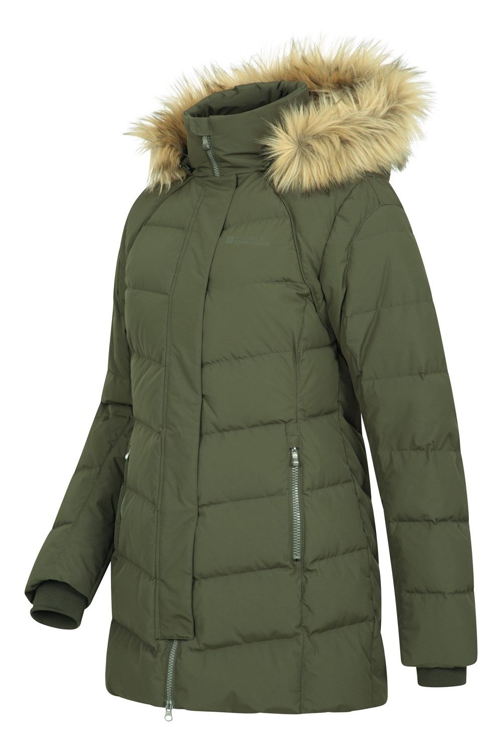 Khaki Isla II Long Down Jacket, Image 3 of 5