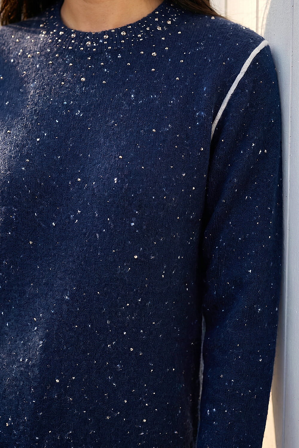Navy Embellished Knit Jumper, Image 5 of 4