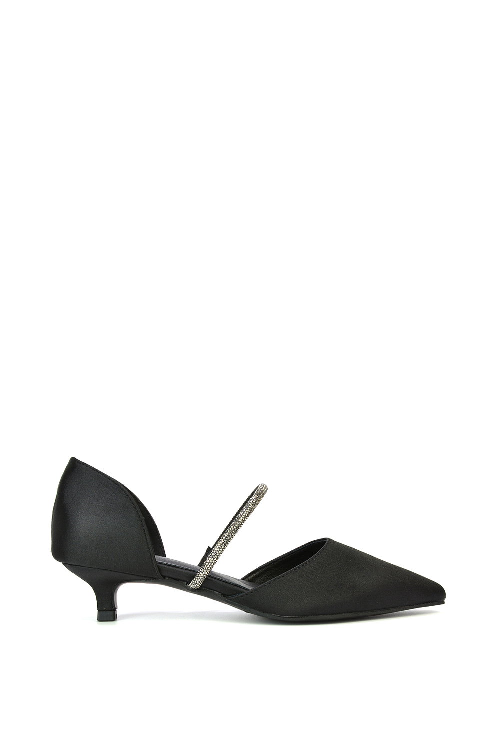 Black 'Laura' Diamante Strap Kitten Heel Pointed Toe Court Shoes