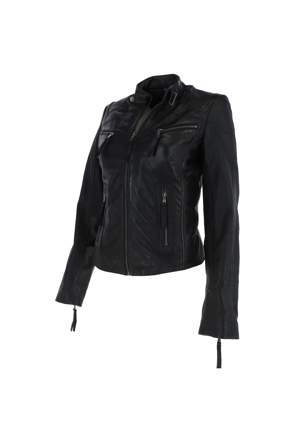 Black 'lolita' Real Leather Mandarin Collar Biker Jacket, Image 3 of 5