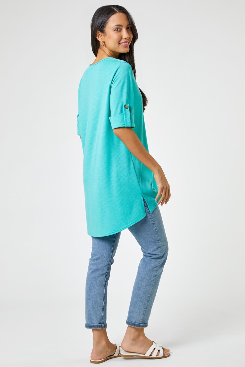 Jade Textured Notch Neck Tunic Top, Image 3 of 4