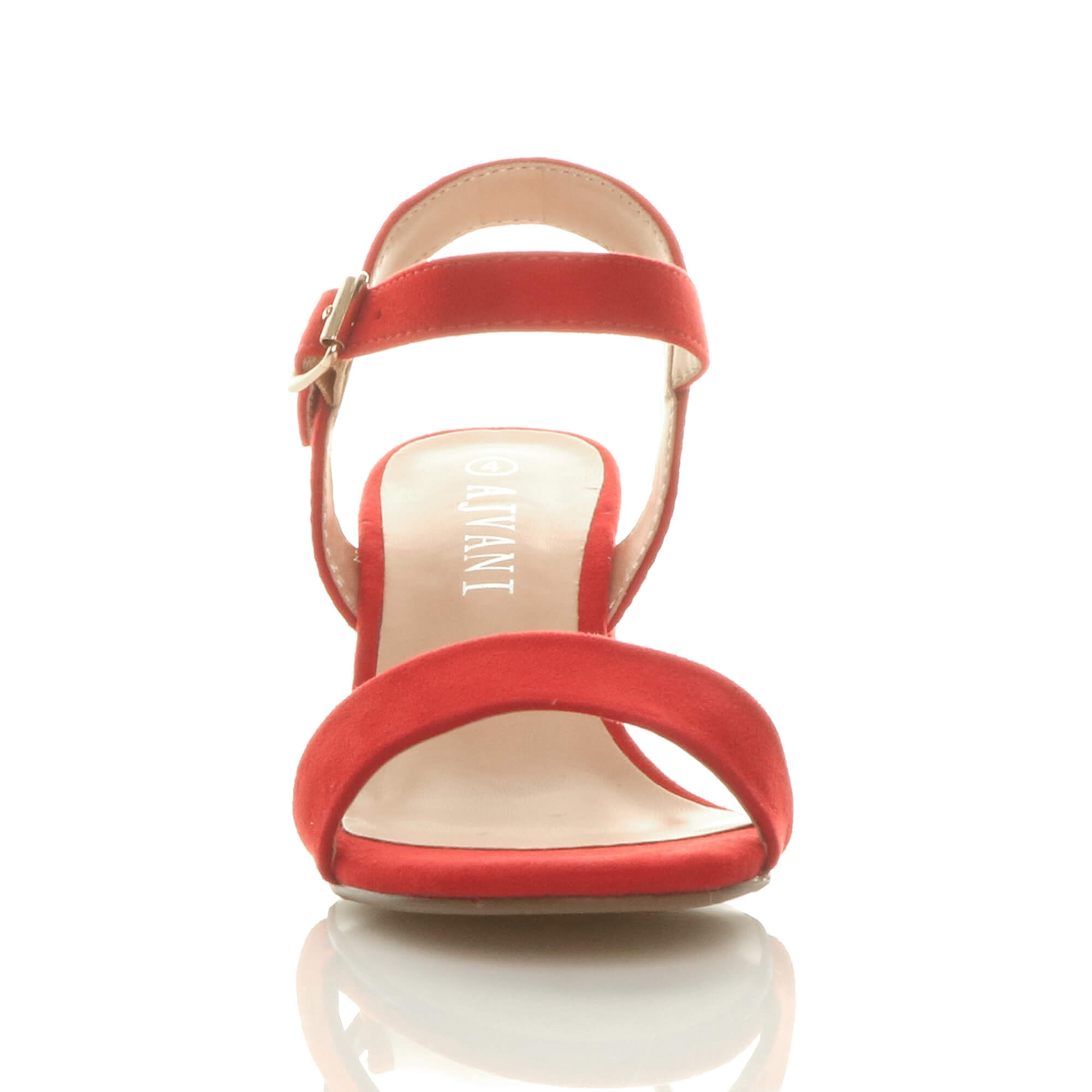 Red AJVANI Red Mid Block Heel Strappy Sandals, Image 6 of 6