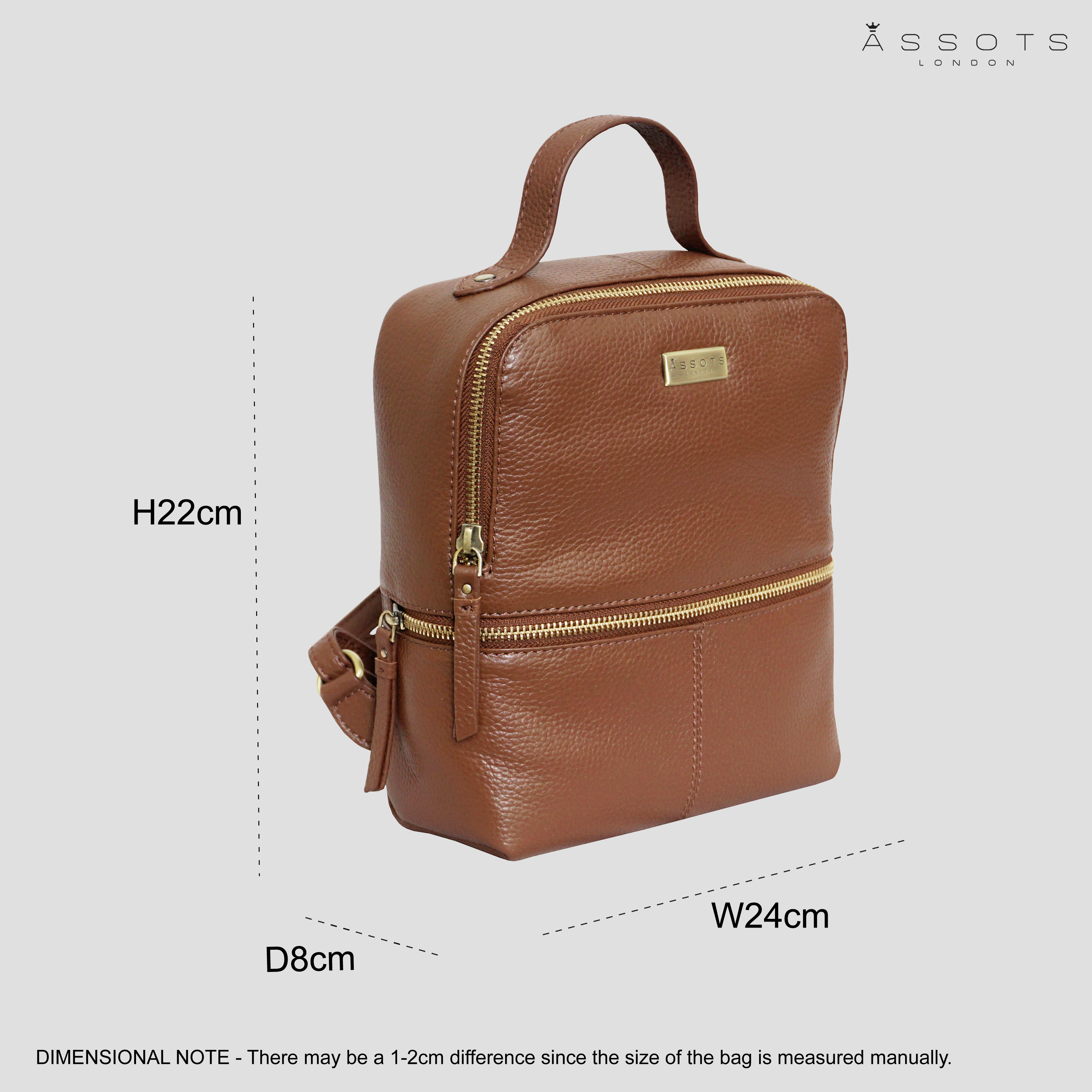 Tan Assots London Tan 'ELLA' Pebble Grain Mini Real Leather Backpack for Women, Image 5 of 5
