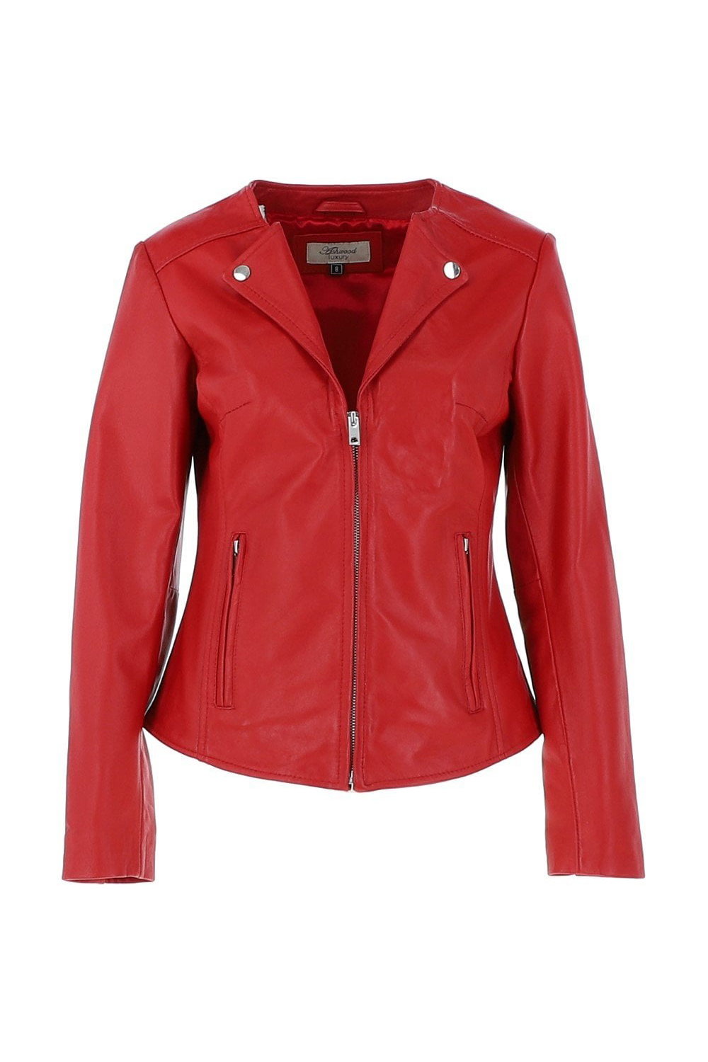 Red 'MB' Real Leather Fashion Biker Jacket, Image 2 of 5