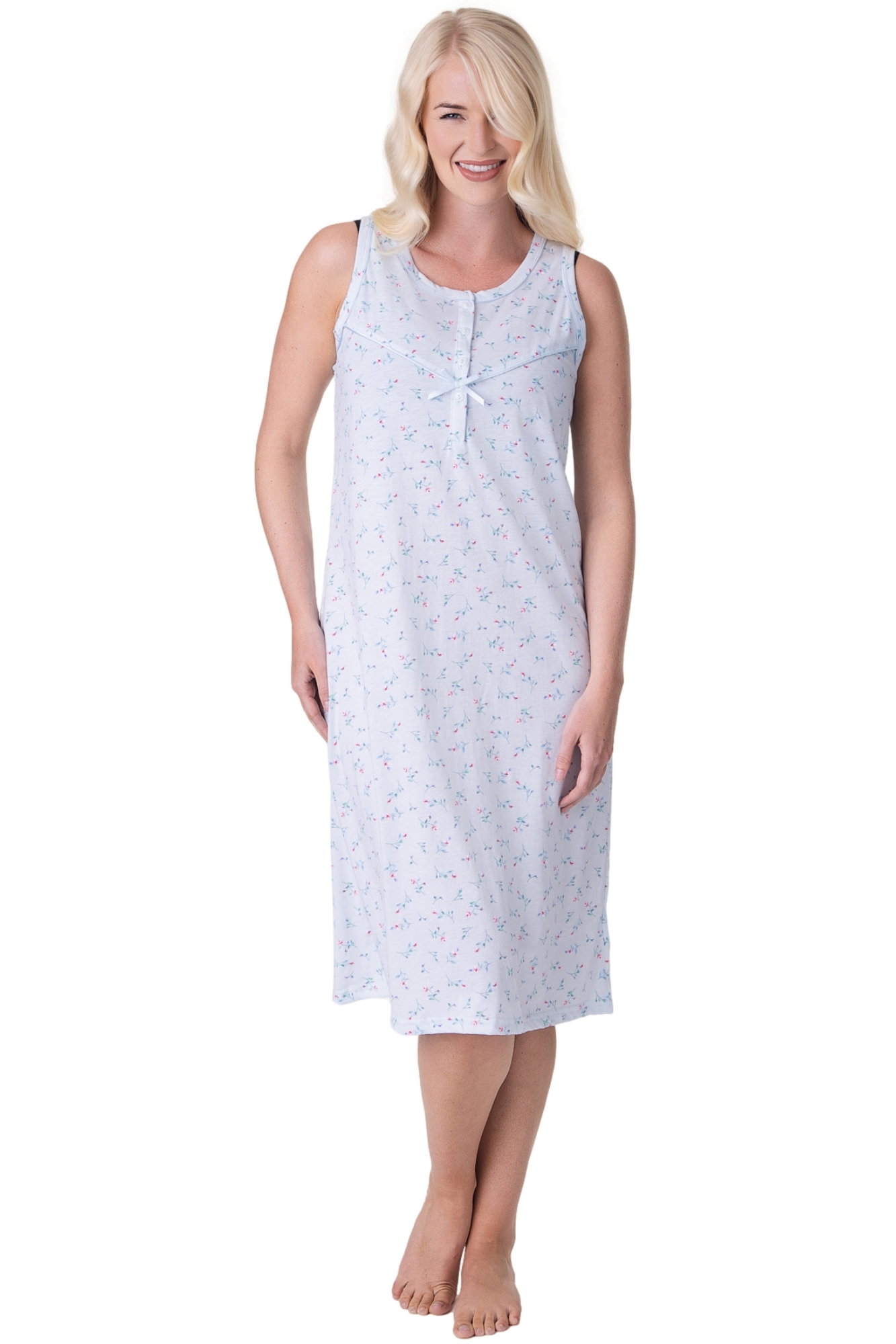 Blue Camille Lingerie Blue Lightweight Sleeveless Floral Nightdress, Image 1 of 5