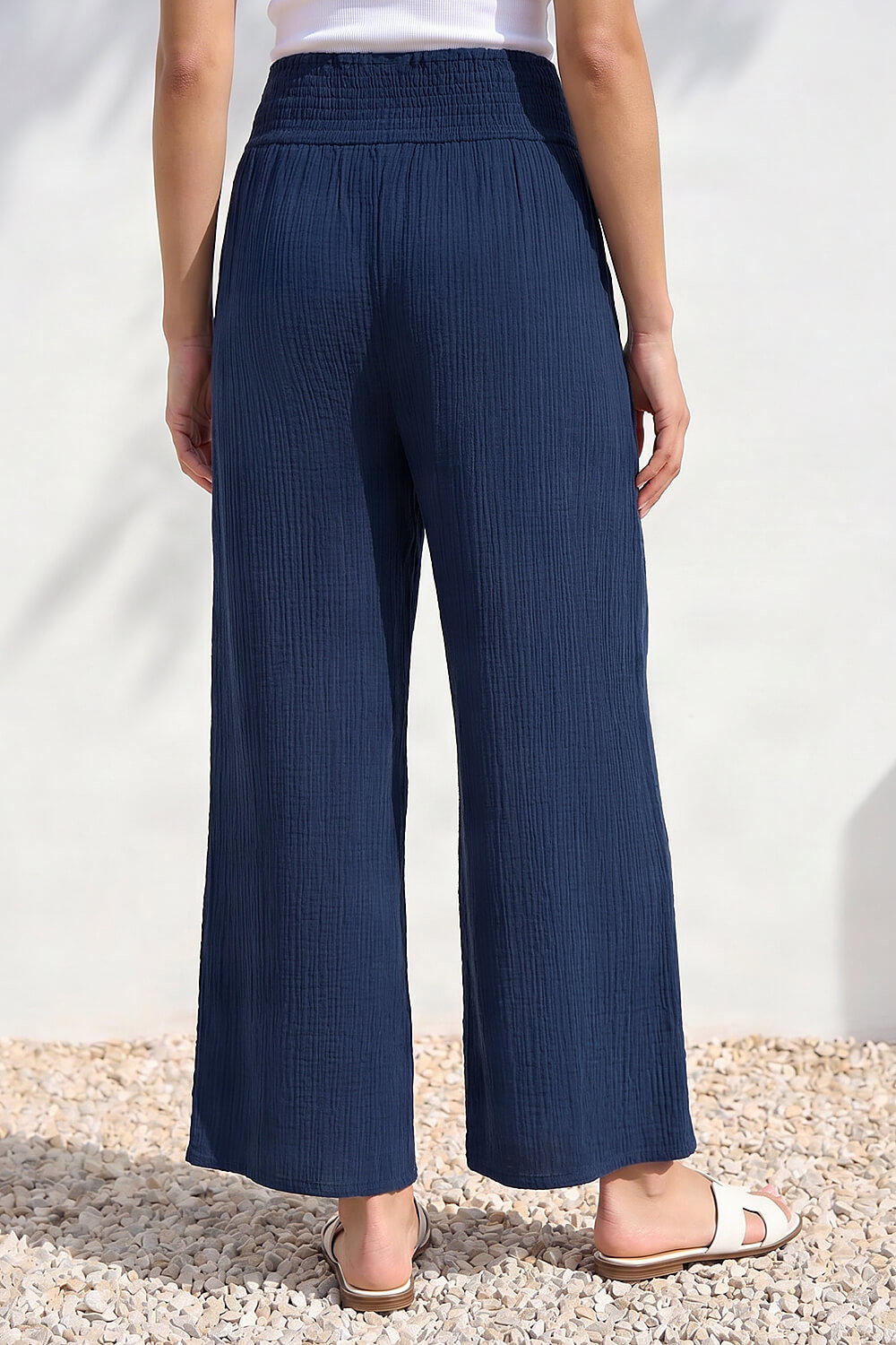 Navy Petite Shirred Waist Trouser, Image 4 of 4