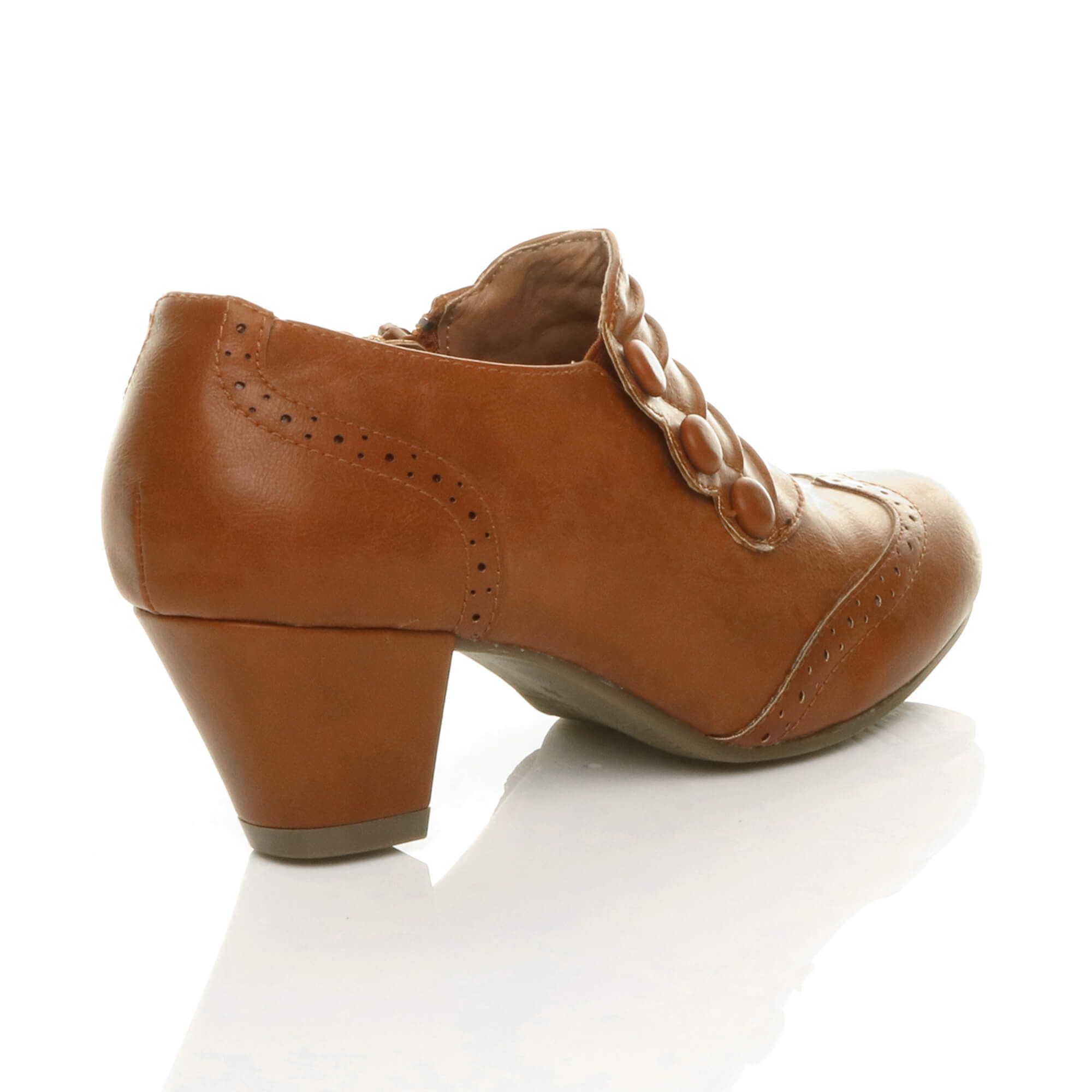 Tan AJVANI Tan Mid Heel Brogue Button Ankle Boots Shoe Boots, Image 4 of 6