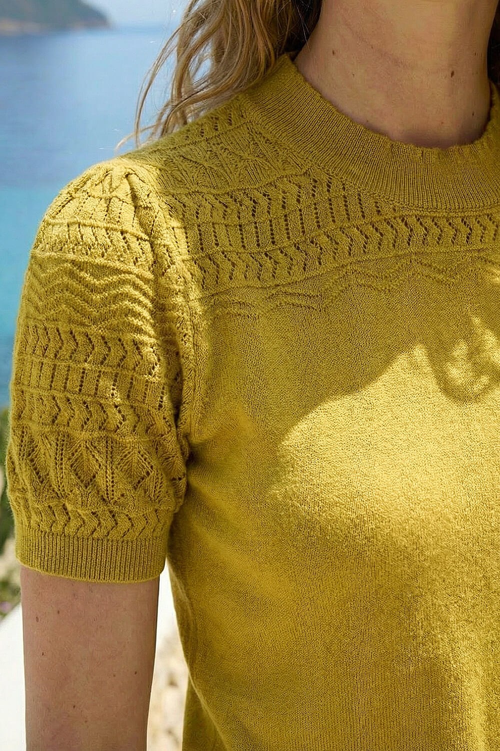 Olive Pointelle Knit Top, Image 5 of 4