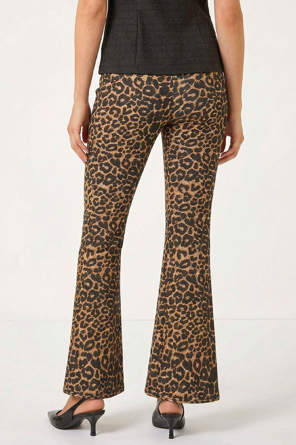 Natural Animal Print Flare Stretch Trouser, Image 5 of 7