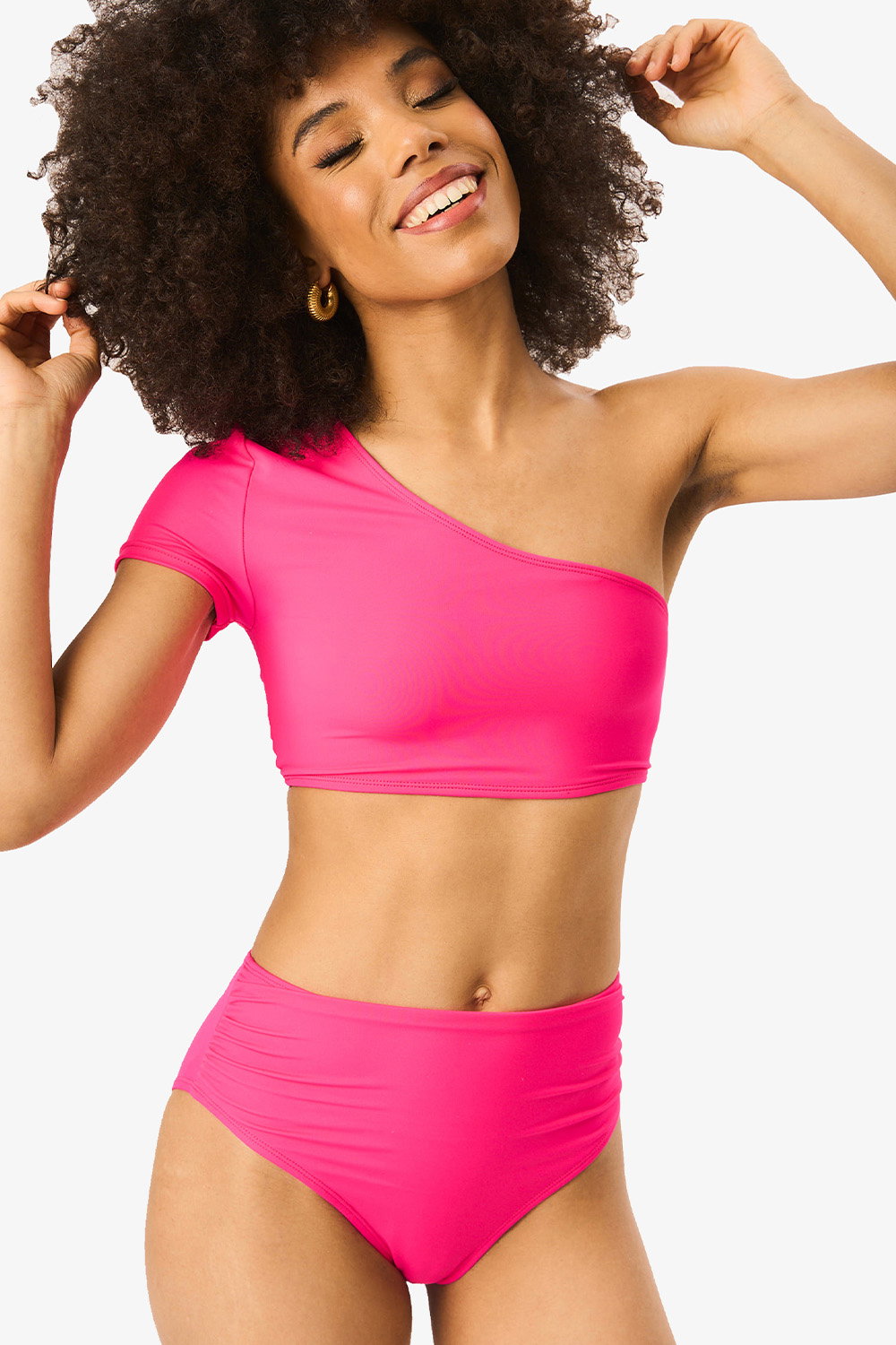 Fuchsia High Waisted Bikini Bottoms, Image 1 of 4