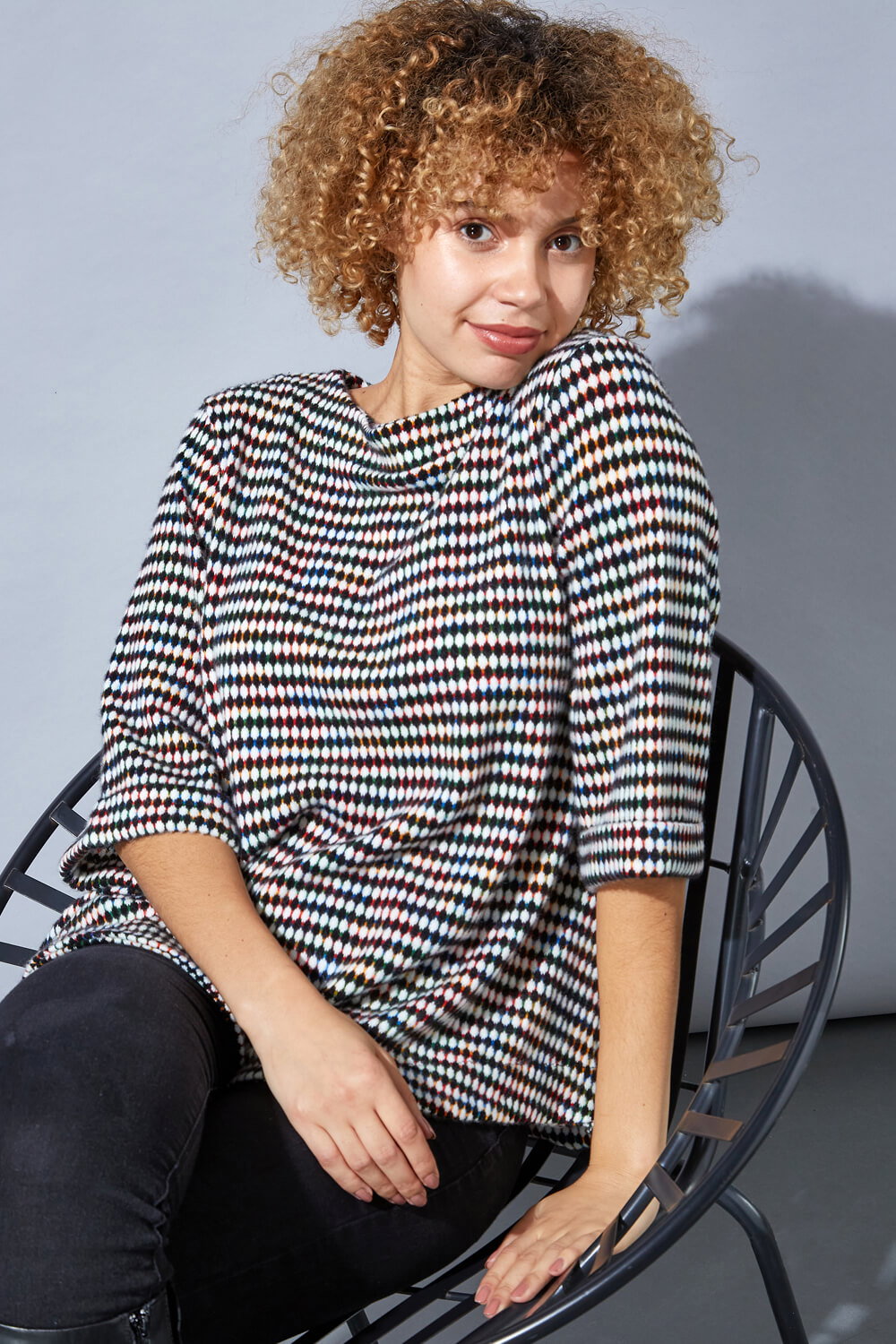 Ivory Rainbow Textured Tunic Top, Image 3 of 4