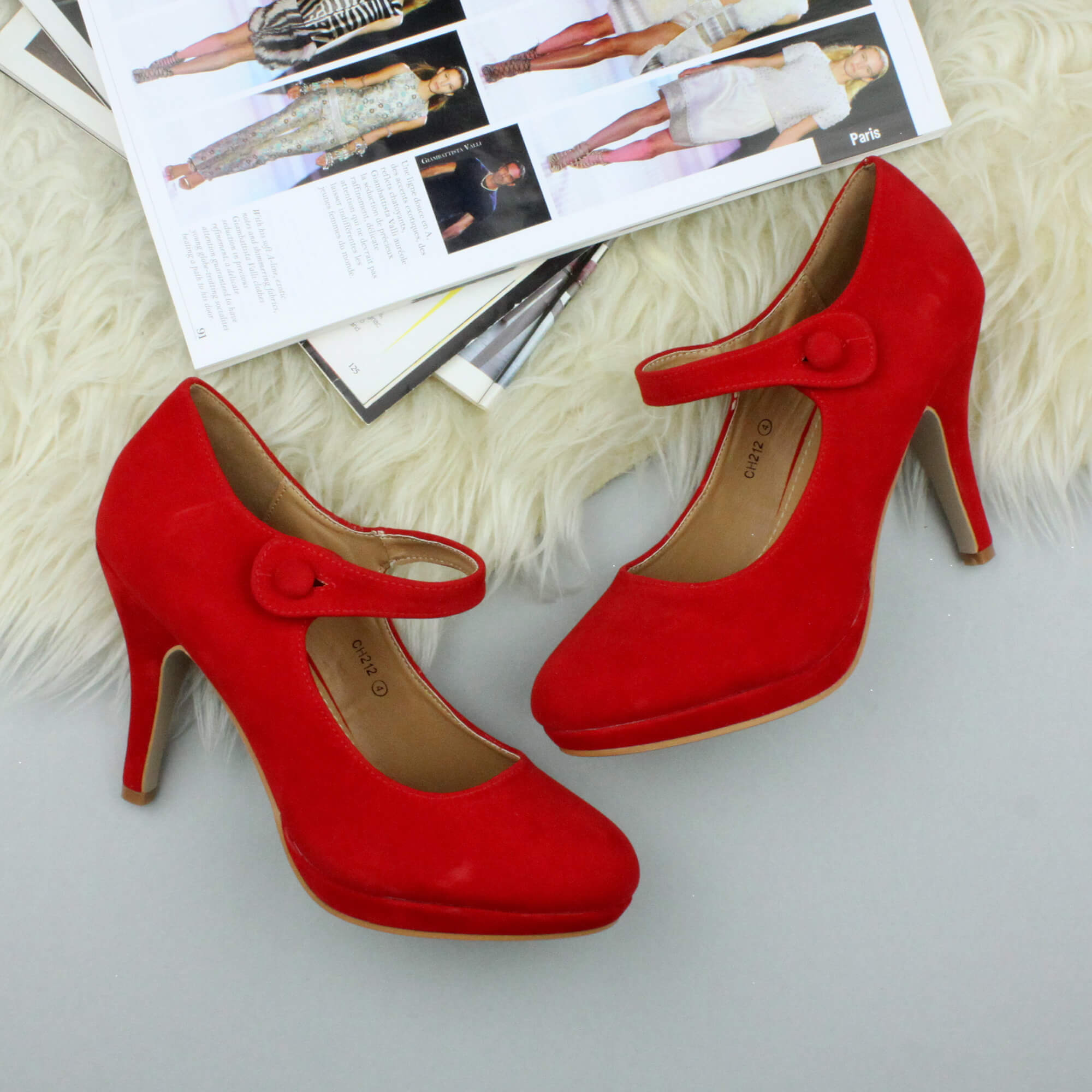 Red AJVANI Red High Heel Mary Jane Court Shoes, Image 4 of 6