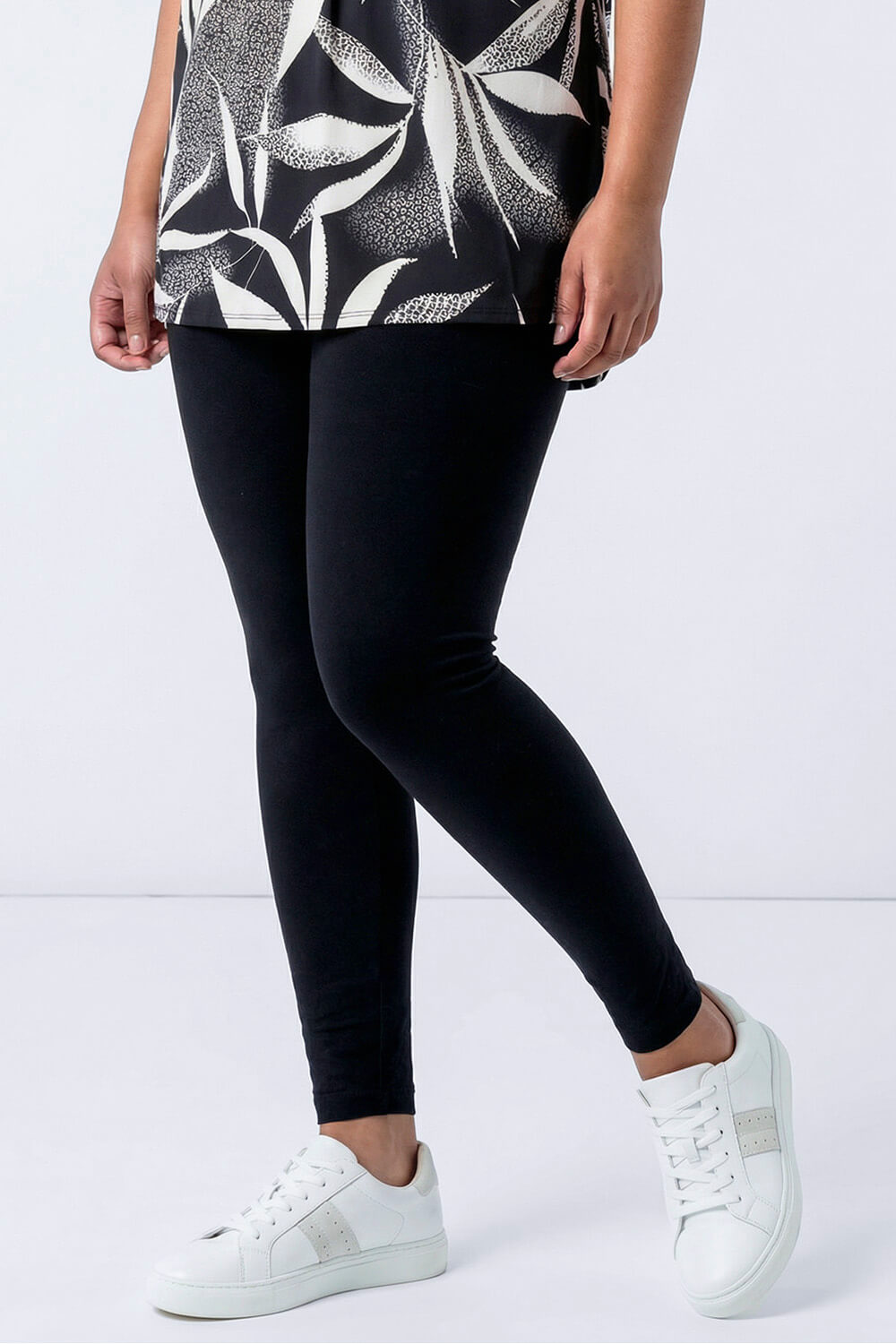 Black Curve Stretch Plain Elastic Waist Leggings, Image 4 of 5