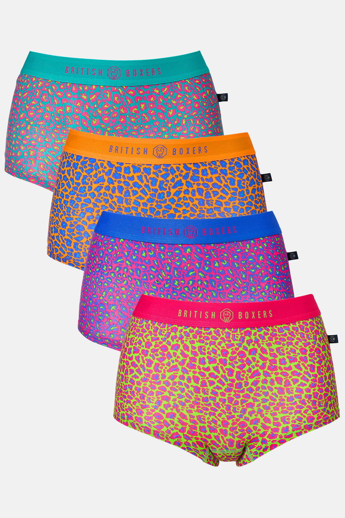 Multi British Boxers Multi Pack of Four "Wild Cat" Bamboo Hipster Boxers Briefs, Image 1 of 8