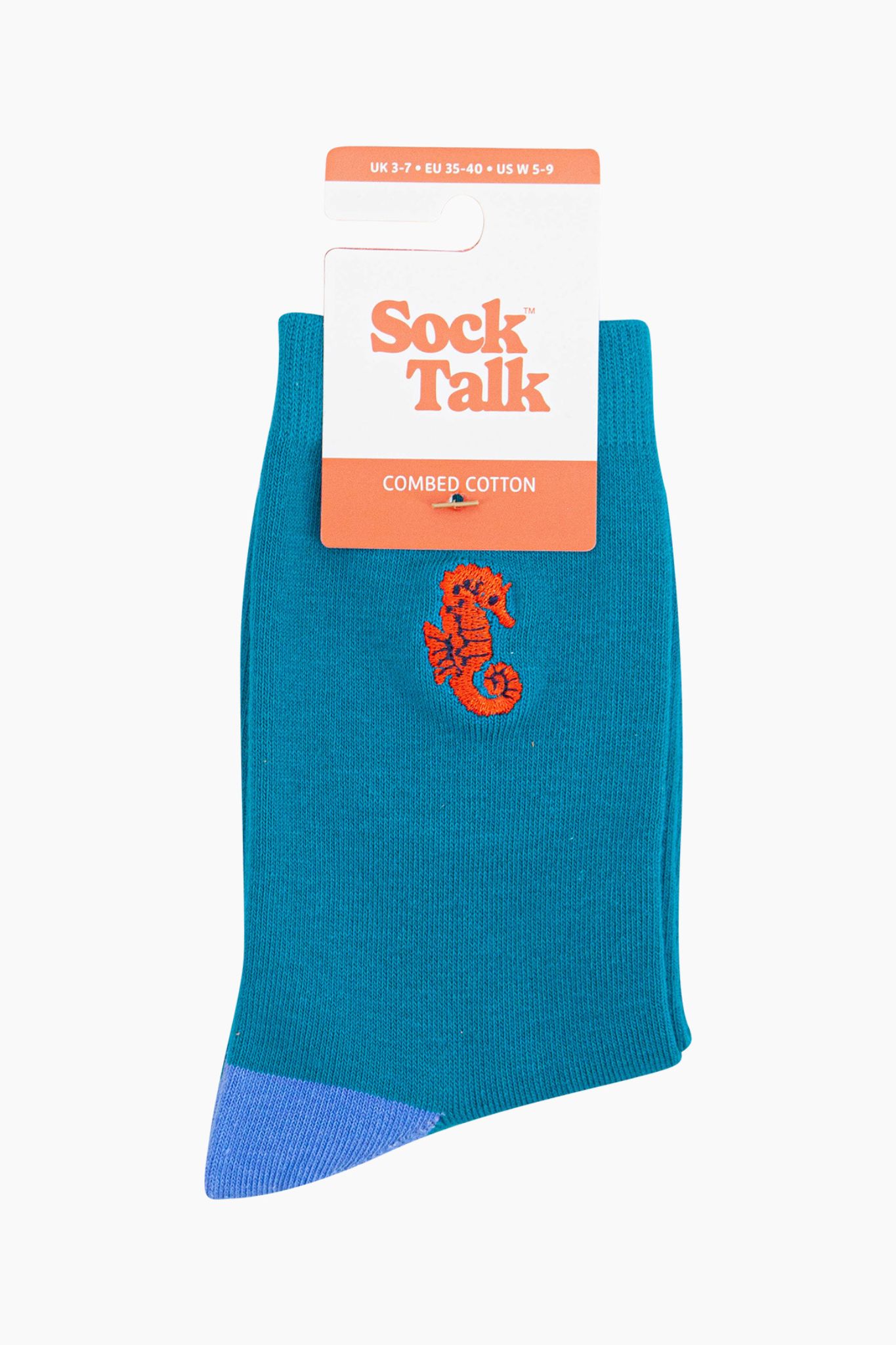 Teal Embroidered Seahorse Combed Cotton Socks, Image 4 of 4