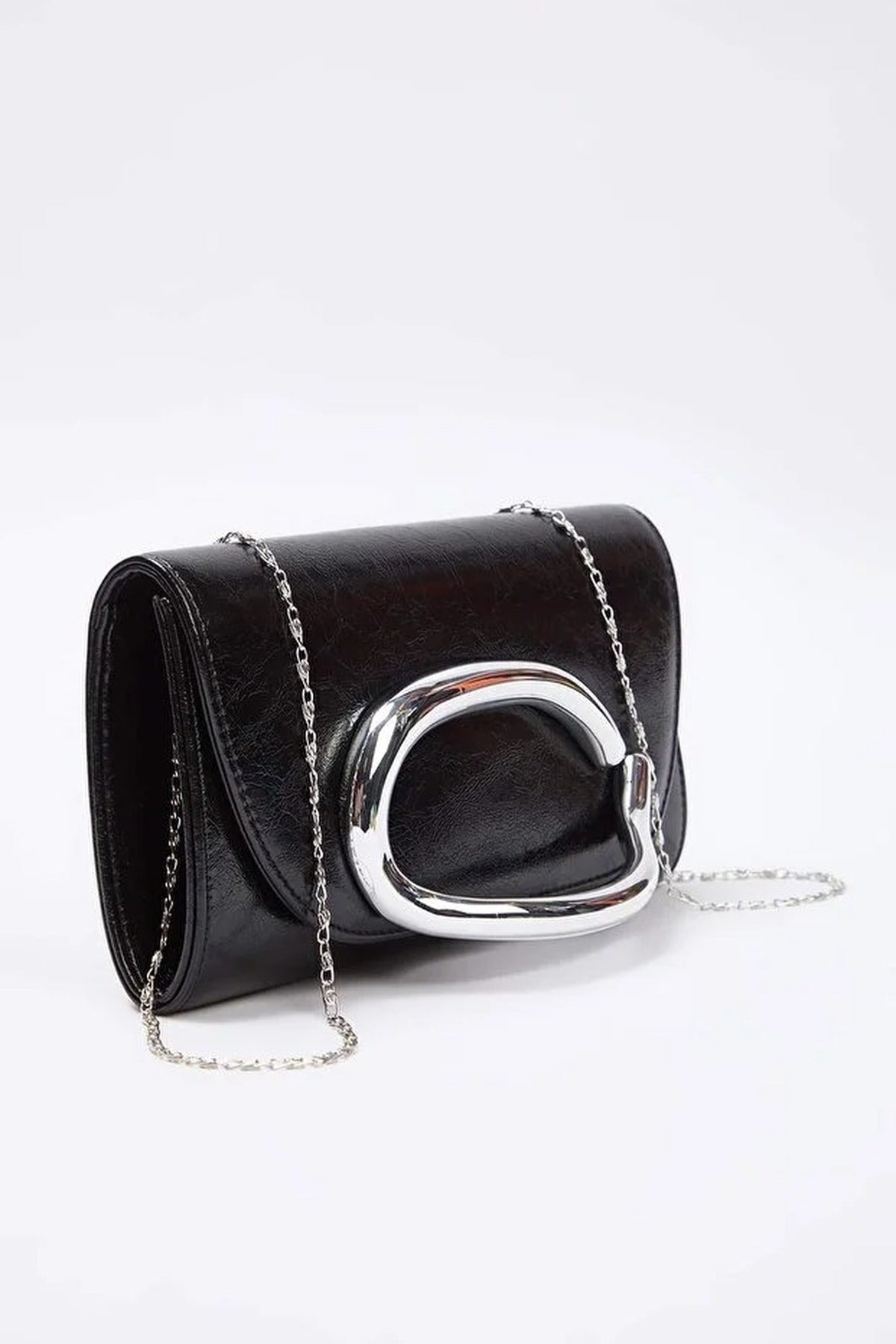 Black Mini Metal-Embellished Chain Clutch Bag, Image 2 of 4