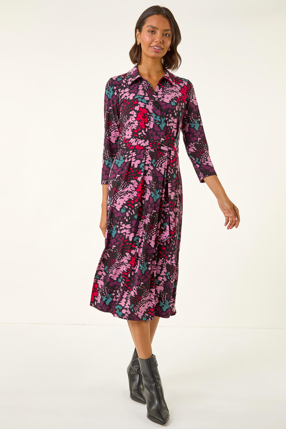 Vibrant Abstract Print Pink T Shirt Dress