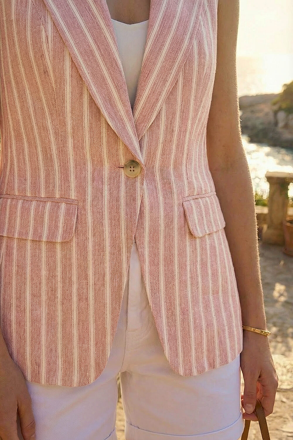PINK Stripe Longline Waistcoat, Image 6 of 5