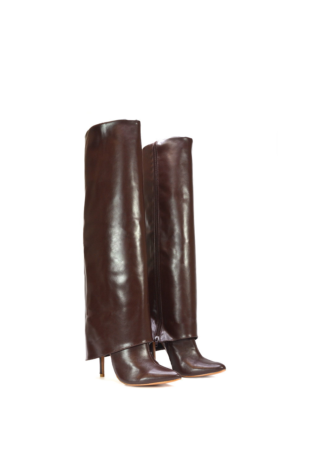 Brown XY LONDON Brown 'Shauna' Foldover Knee High Boots With Stiletto Heel, Image 6 of 6
