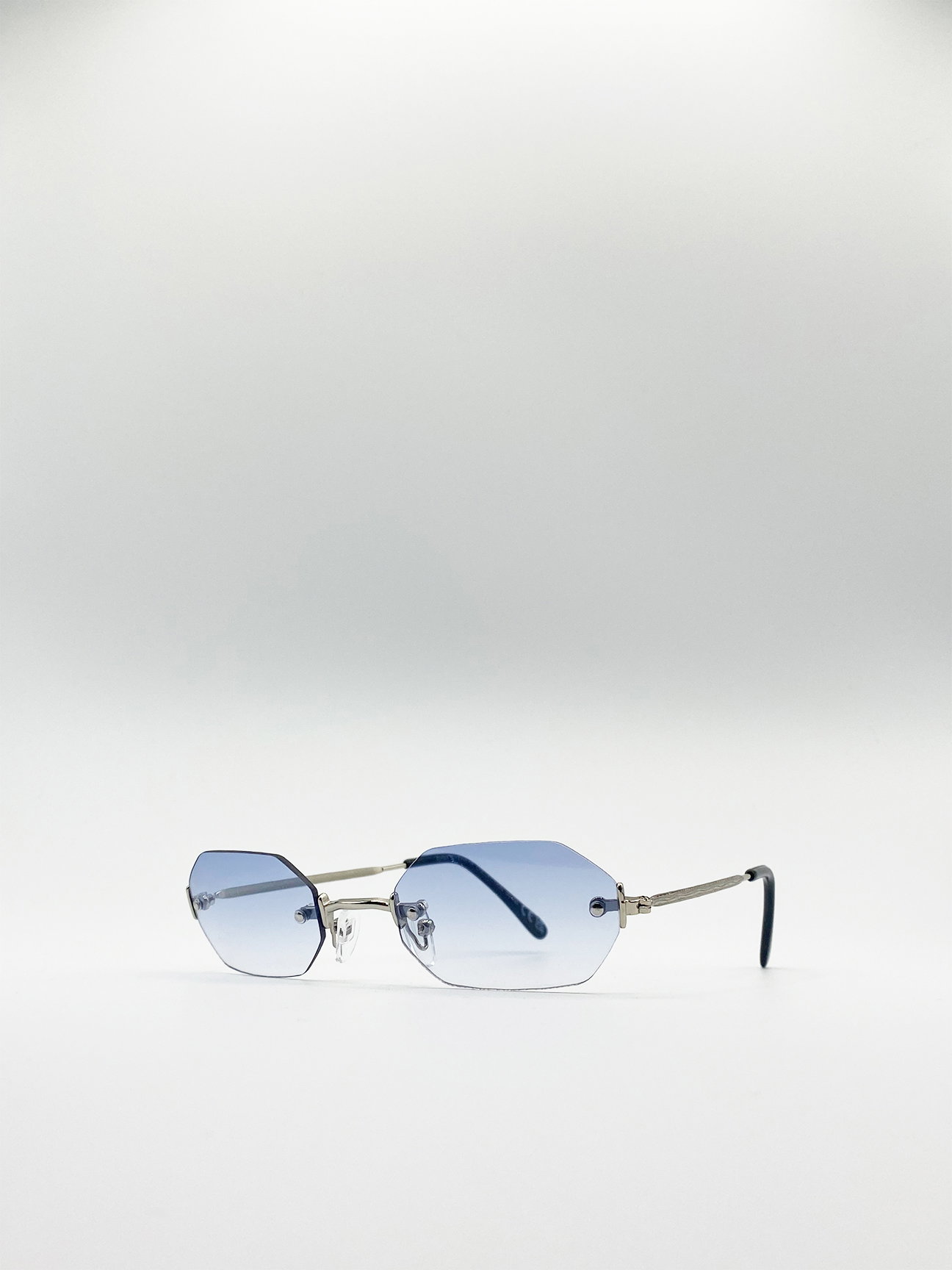 Blue Rimless Oval Hexagon Sunglasses, Image 3 of 4