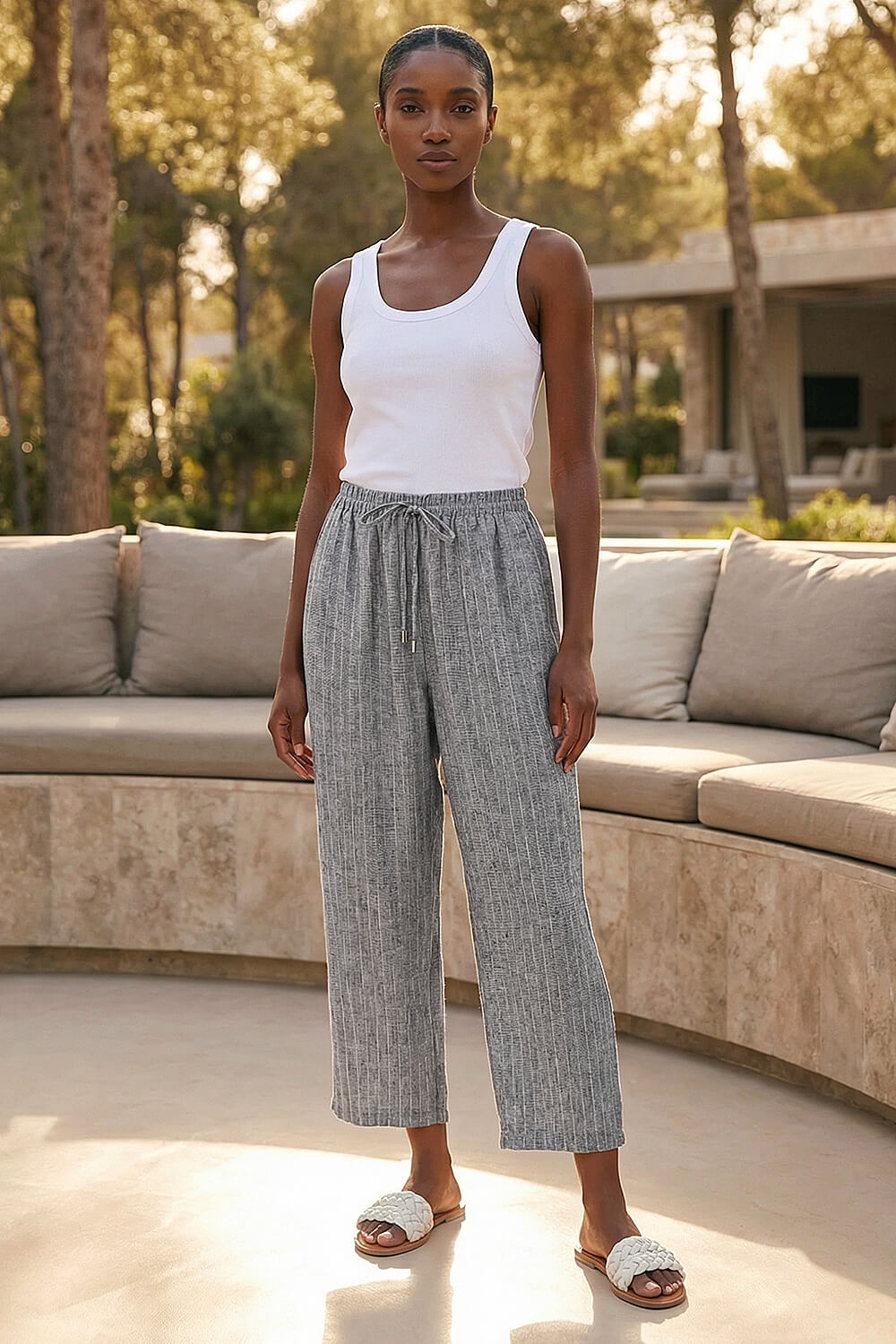 Black Petite Metallic Stripe Cropped Trouser, Image 1 of 4