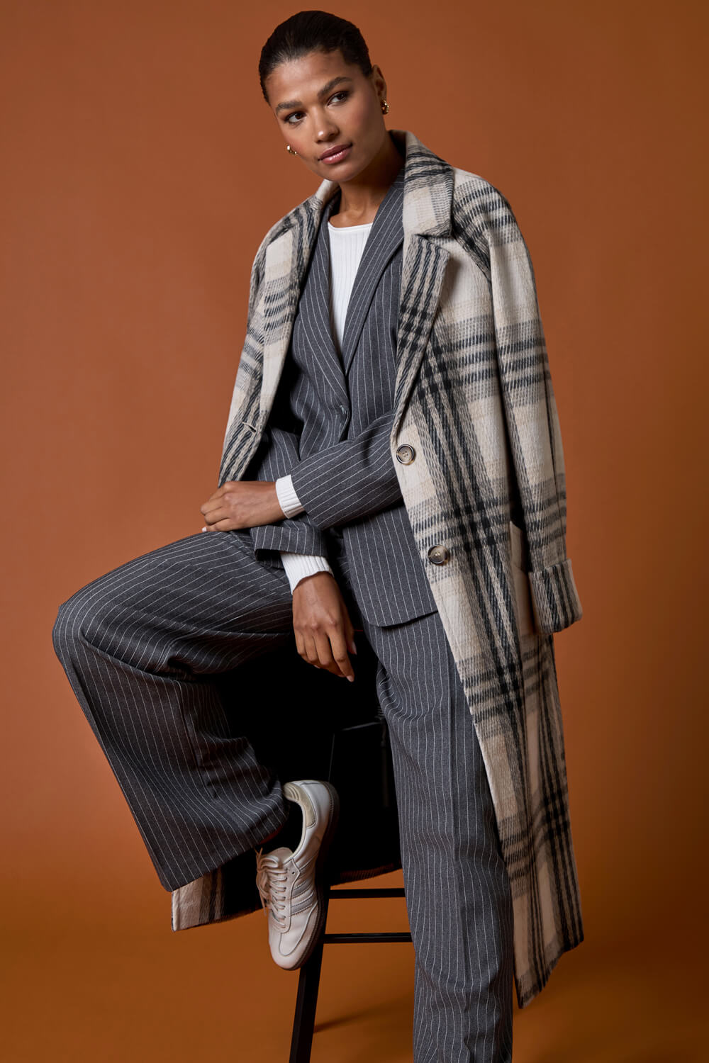 Grey Pinstripe Collared Blazer, Image 8 of 8