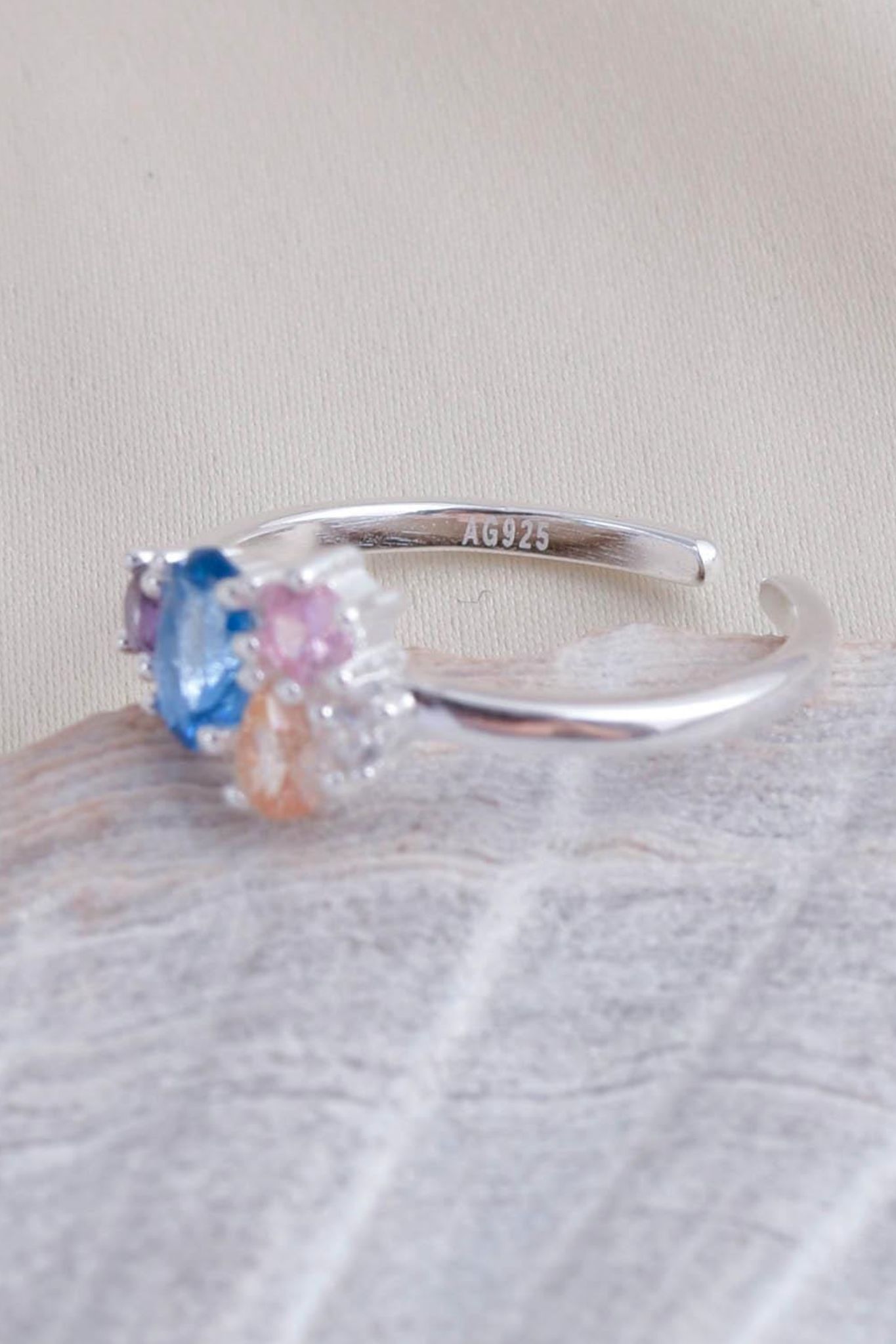 Multi Sterling Silver Colourful CZ One Size Ring, Image 3 of 4