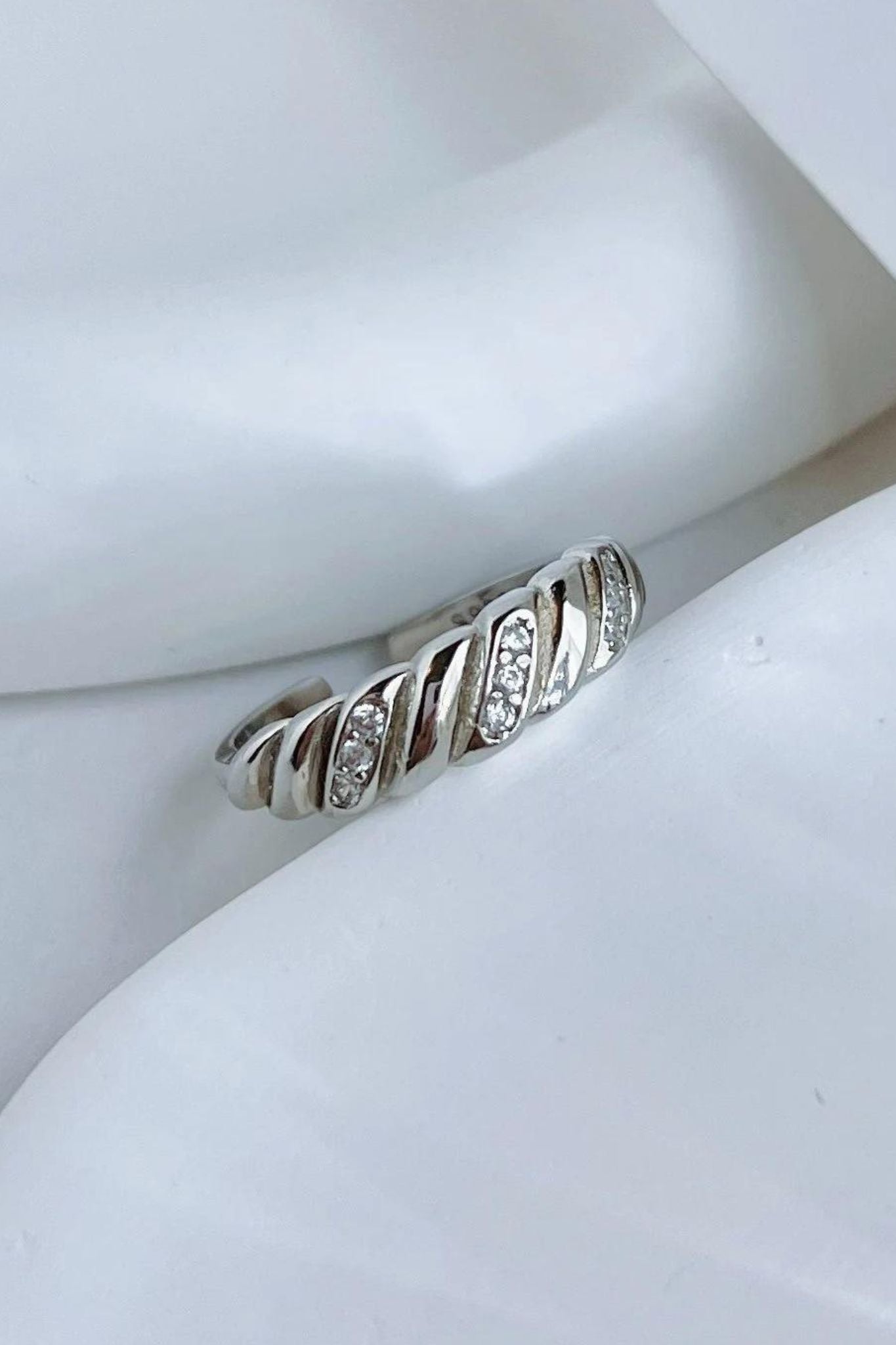 Silver Sterling Silver CZ Adjustable Dome Ring, Image 3 of 3