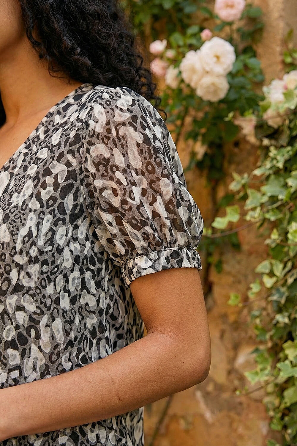 Black Animal Print Burnout Top, Image 5 of 4
