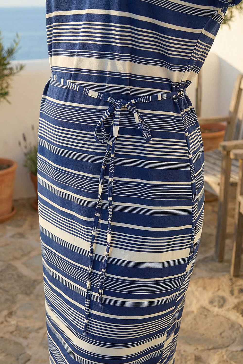 Navy Petite Stripe Tie Waist Midi Dress, Image 5 of 4