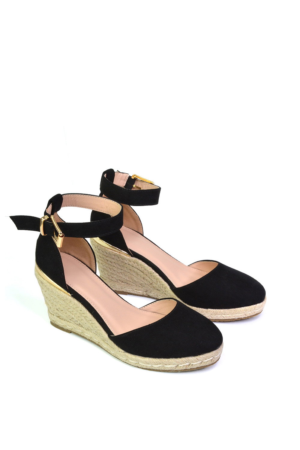 Black XY LONDON Black 'Forest' Closed Toe Espadrille Wedge Heel Sandals, Image 5 of 5