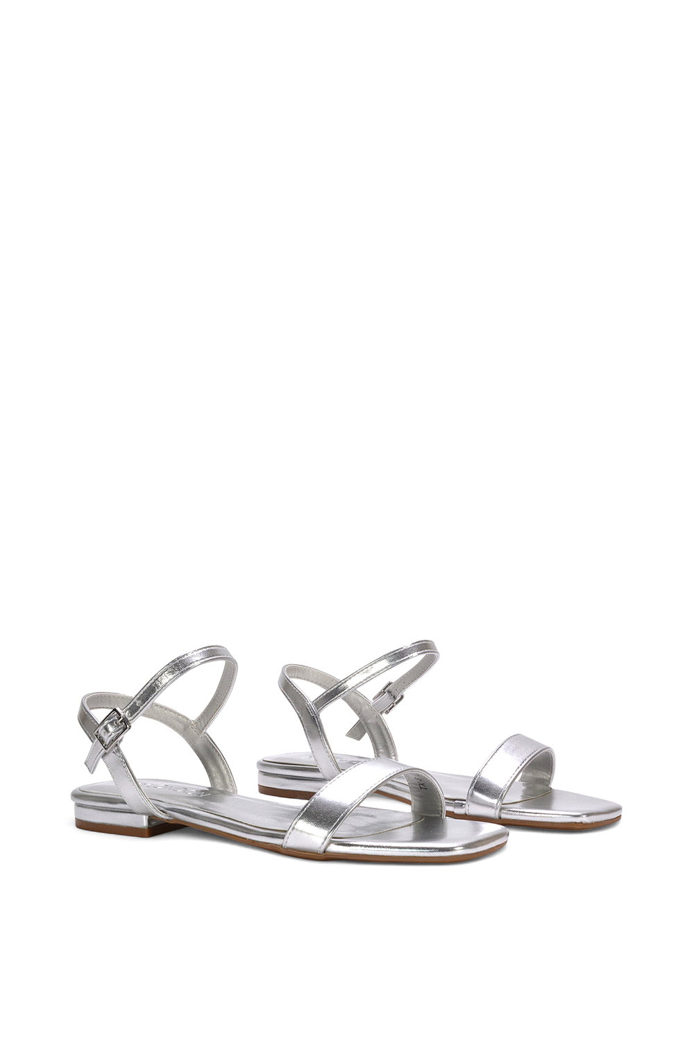 Silver XY LONDON Silver 'Hallie' Open Toe Flat Strappy Sandals With Ankle Strap, Image 4 of 5