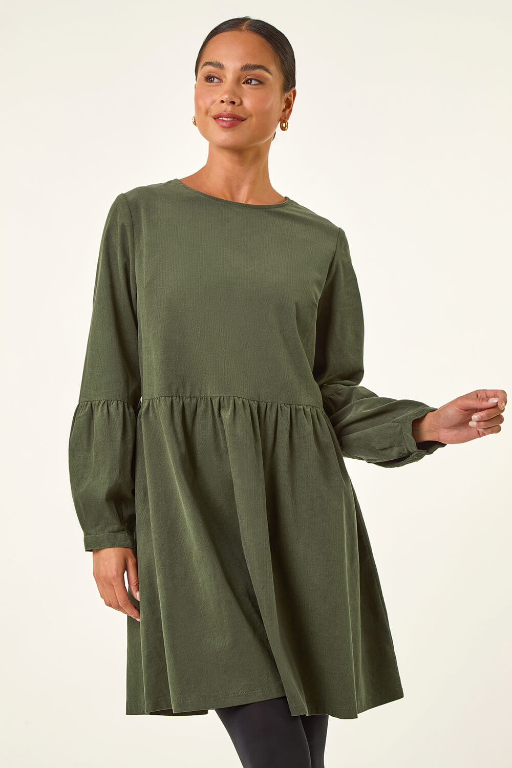 Khaki Petite Cord Cotton Mini Dress, Image 1 of 5