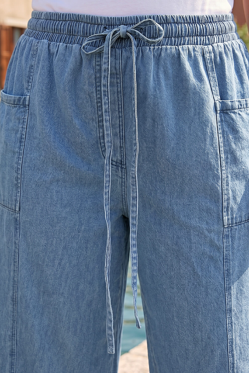 Denim Curve Tie Waist Pocket Trouser , Image 5 of 4
