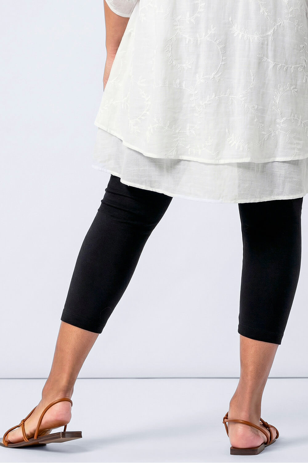 Black Curve Plain Elastic Waist Cropped Leggings, Image 5 of 4