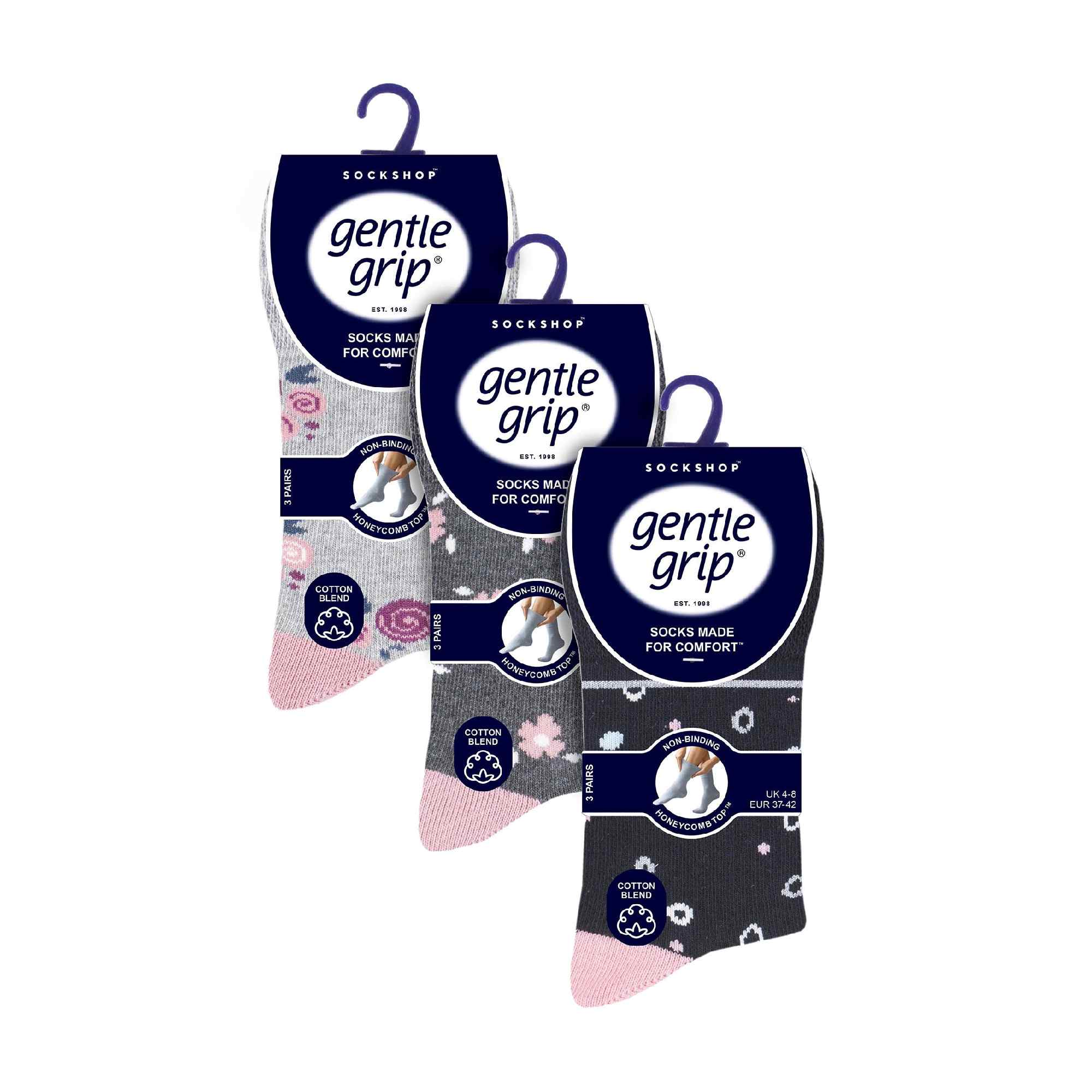 Grey 9 Pairs Cotton Patterned Non Elastic Socks, Image 5 of 5