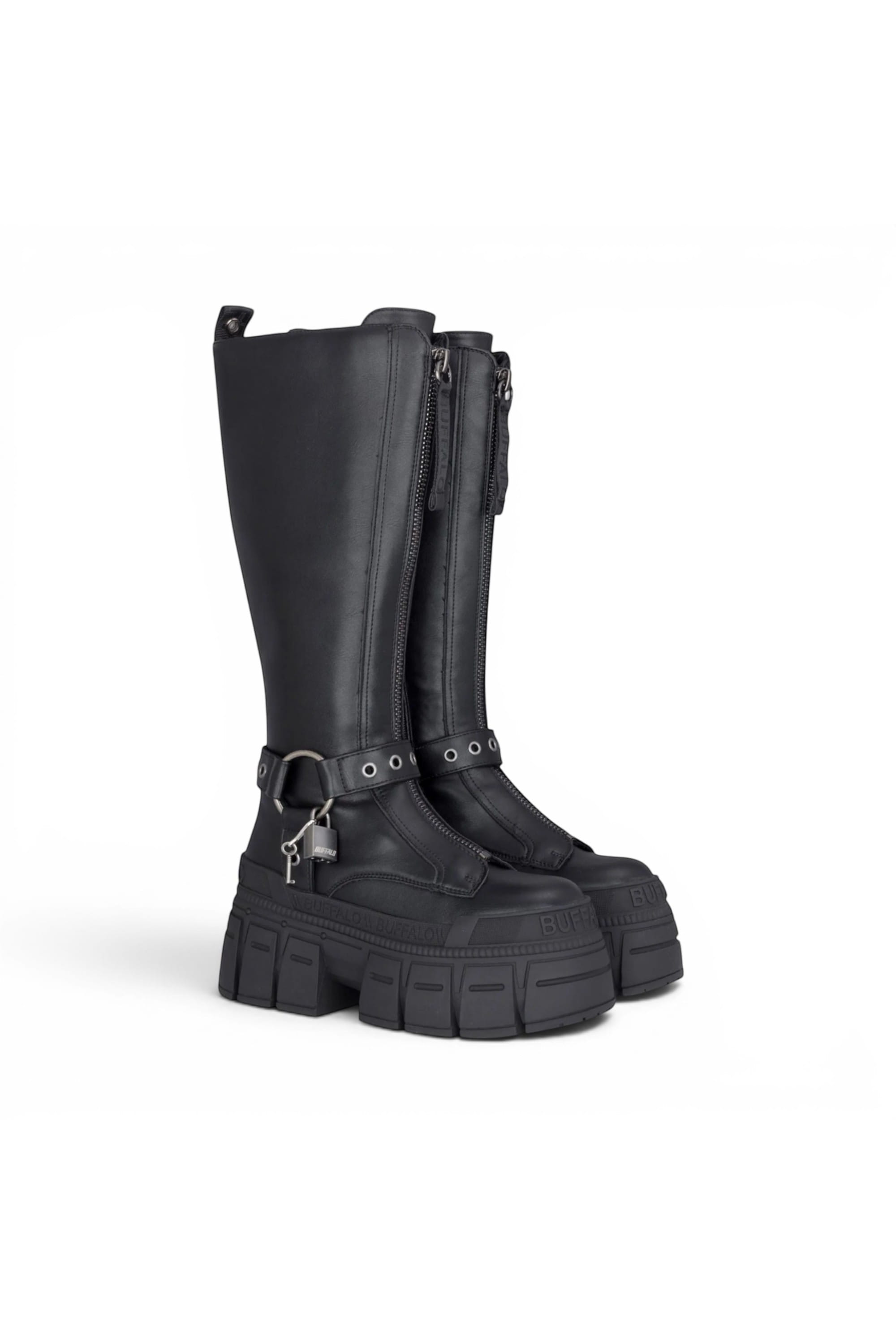 Black Womens High Goth Biker Boots -Gospher Hi, Image 2 of 7