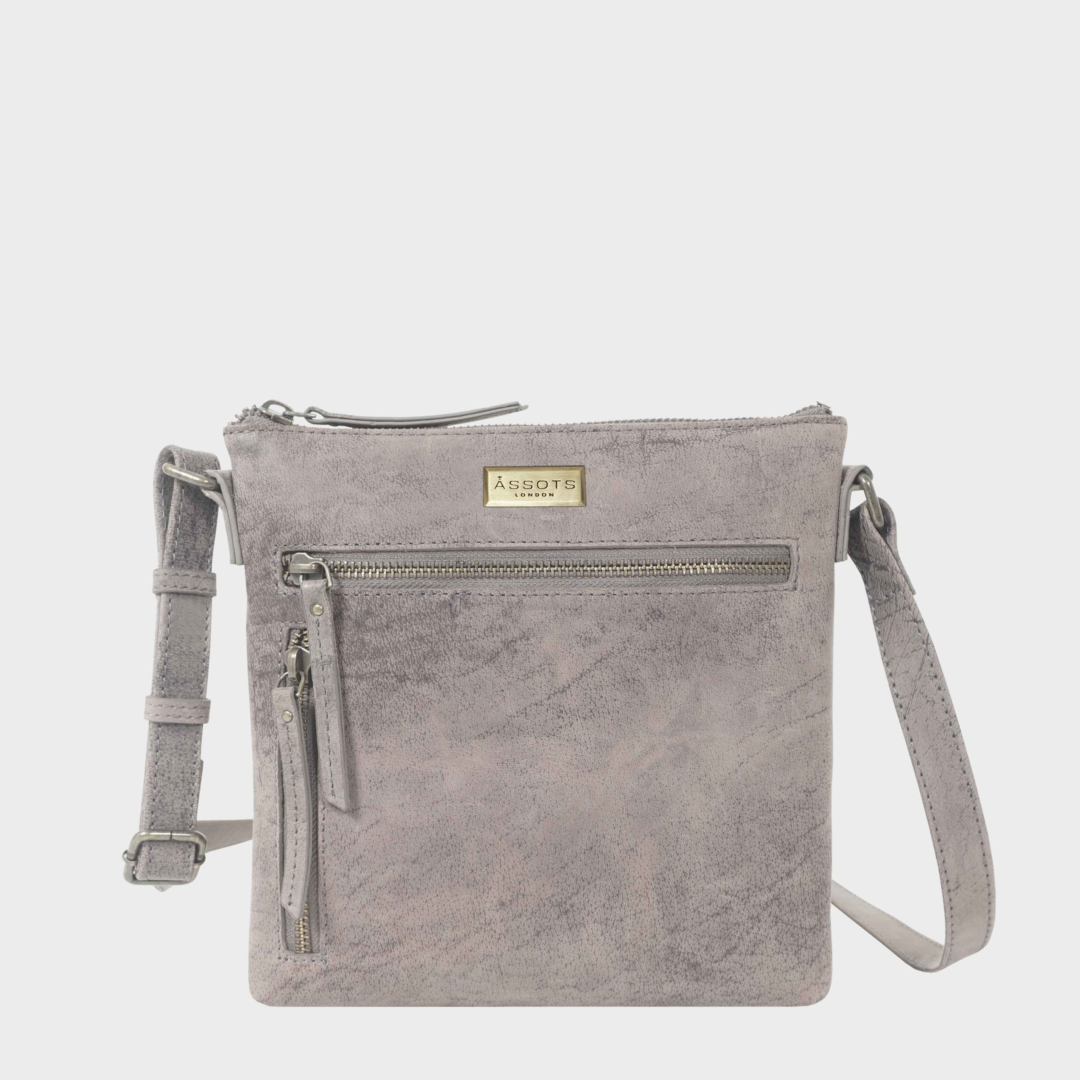 Light Grey 'RUE' Distressed Real Leather Crossbody Bag, Image 1 of 6