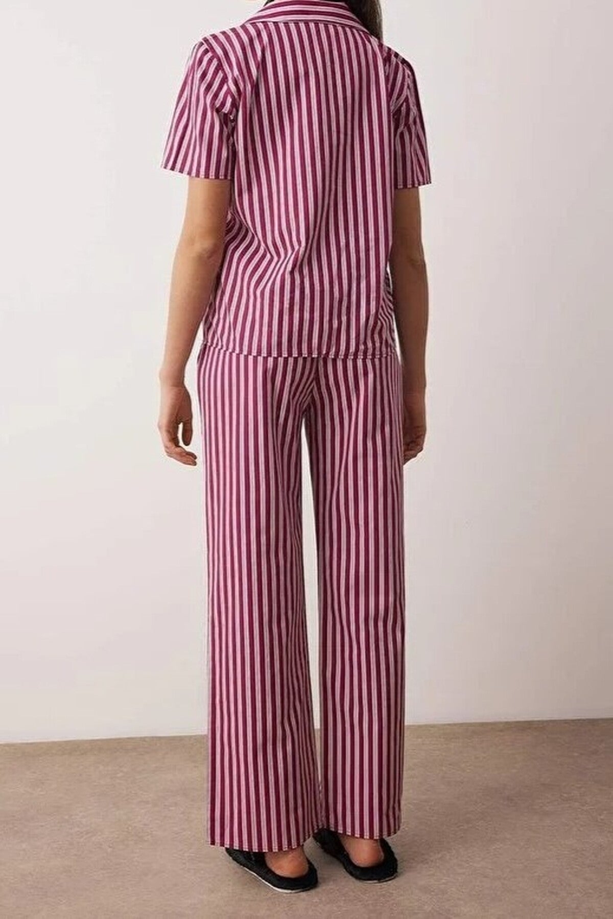 Multi Vertical Stripe Revere Collar Short Sleeve Cotton Poplin Pyjama Set, Image 3 of 3