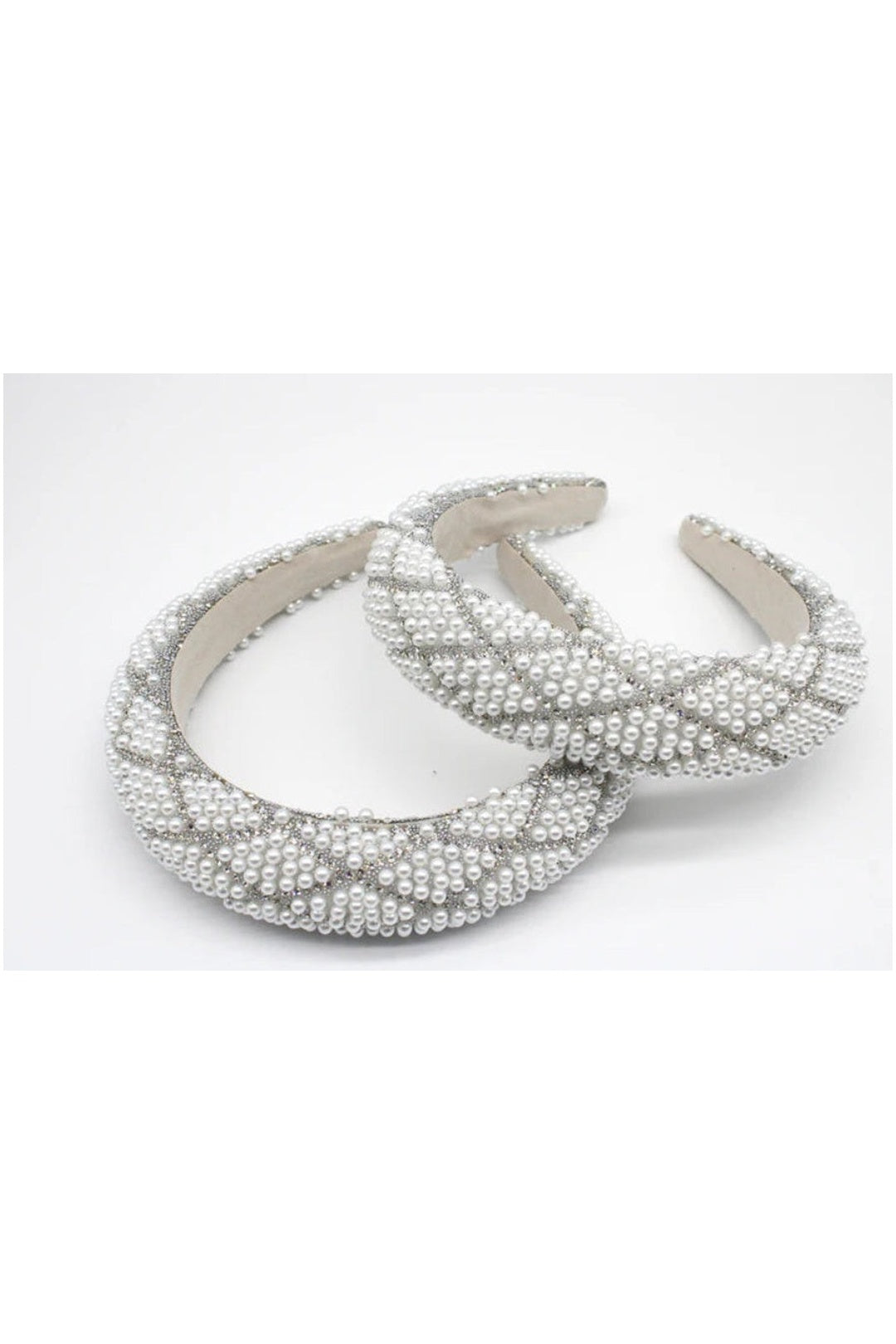 White Lattice Style Crystal Gems and Pearl Headband, Image 2 of 3