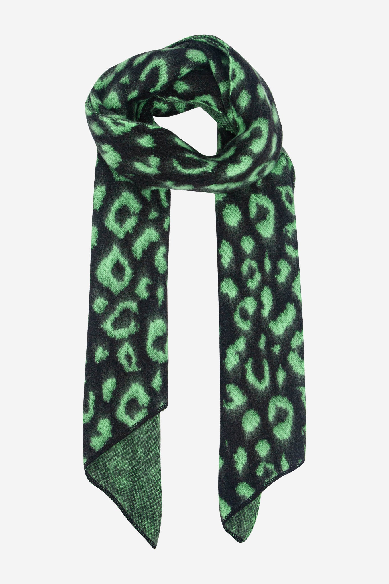 Green Asymmetric Leopard Winter Scarf, Image 1 of 4